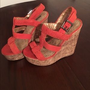 Coral strapped wedges Size 7.5